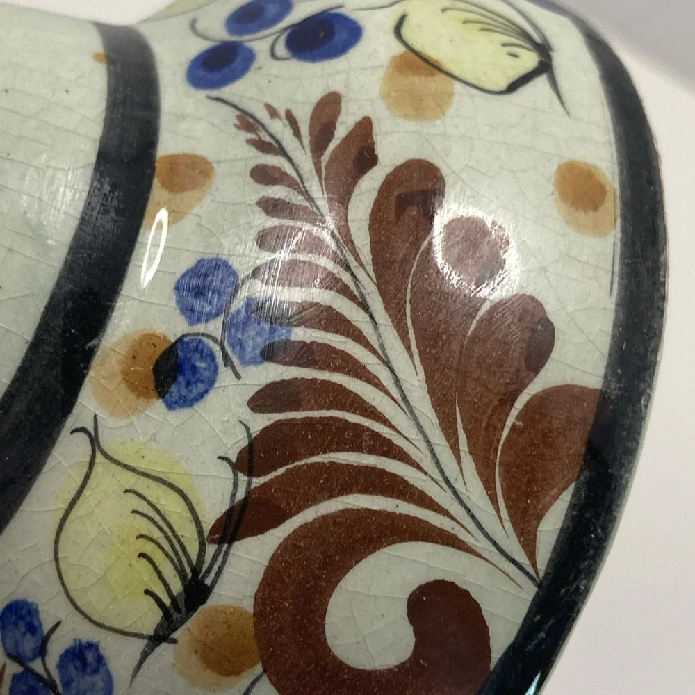 Vtg Folk Art Floral Mexican Tonala Pottery Candle Stick Holder‎ Signed 6 3/8